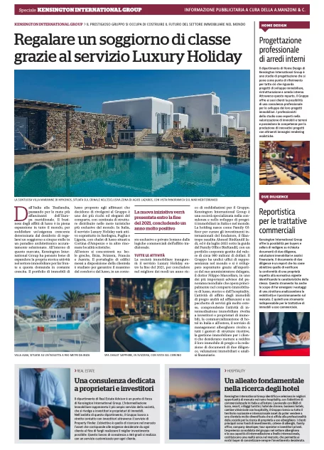 KENSINGTON GROUP SUL QUOTIDIANO REPUBBLICA: “REGALARE UN SOGGIORNO DI CLASSE GRAZIE AL SERVIZIO DI LUXURY HOLIDAY”