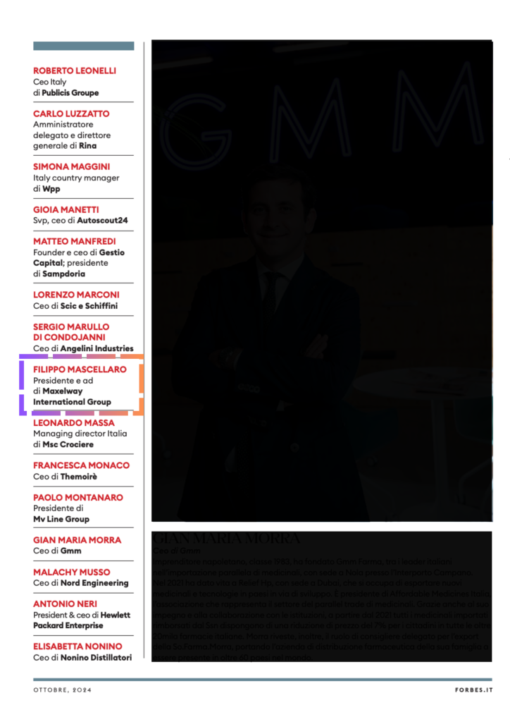 FILIPPO MASCELLARO, CEO DI MAXELWAY, IN CLASSIFICA FORBES